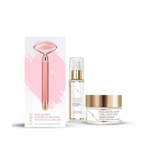 Eclat Skin London Rose Quartz Face Massager + Ha Set