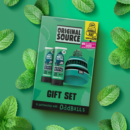 Original Source X Oddballs Gift Set, Mint & Tea Tree Shower Gel, Oddballs Bobble Hat, Gifts For Men, Birthday Gift, 100 Percent Natural Fragrance, Vegan, Cruelty Free