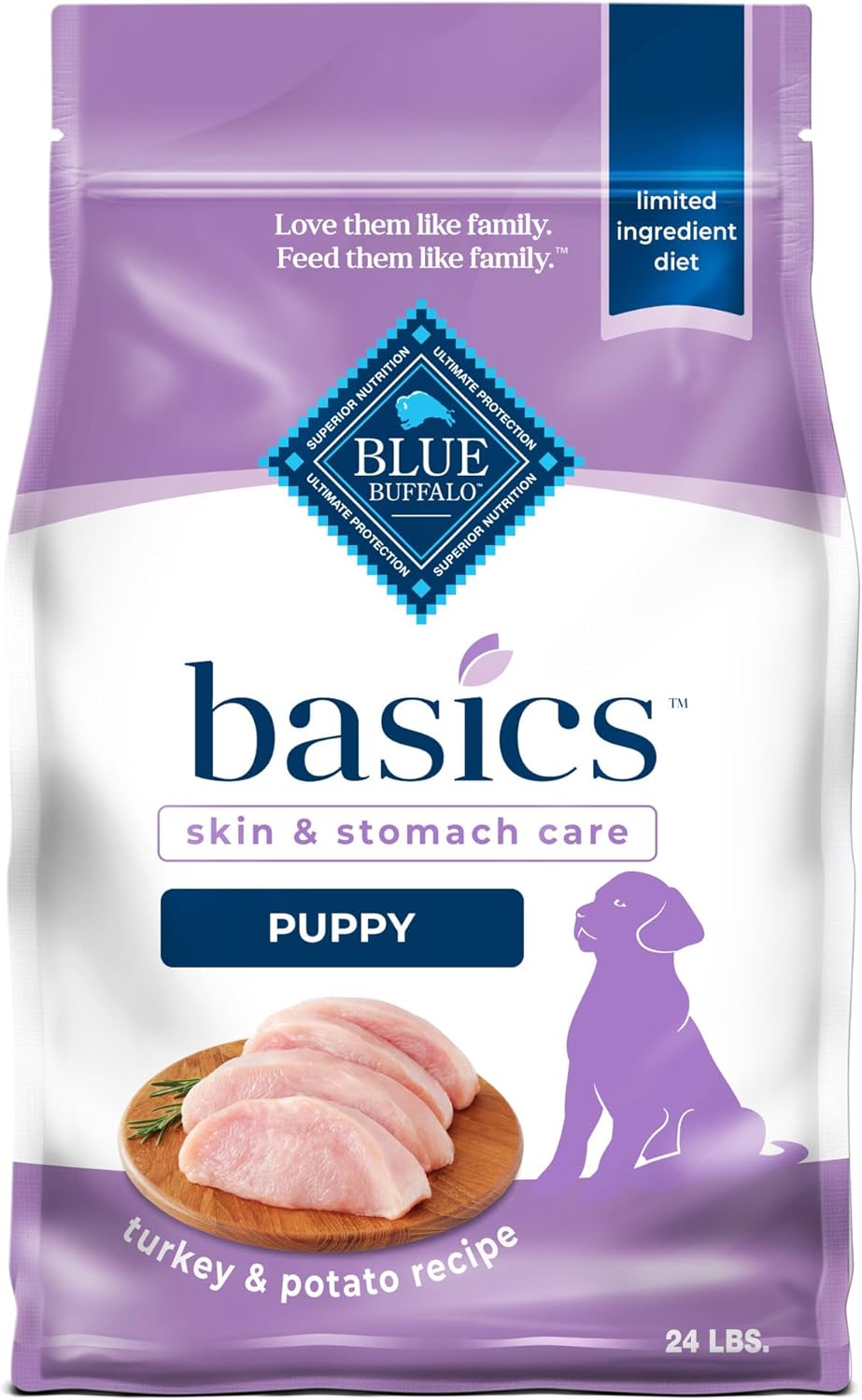 Blue Buffalo Basics Dry Dog Food For Puppies, Skin & Stomach Care, Limited Ingredient Diet For Dogs, Turkey Recipe, 24-Lb. Bag