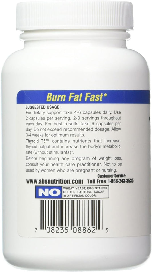 Absolute Nutrition Fat Burning Metabolism Boosting Supplement, Thyroid T-3, 60 Capsules