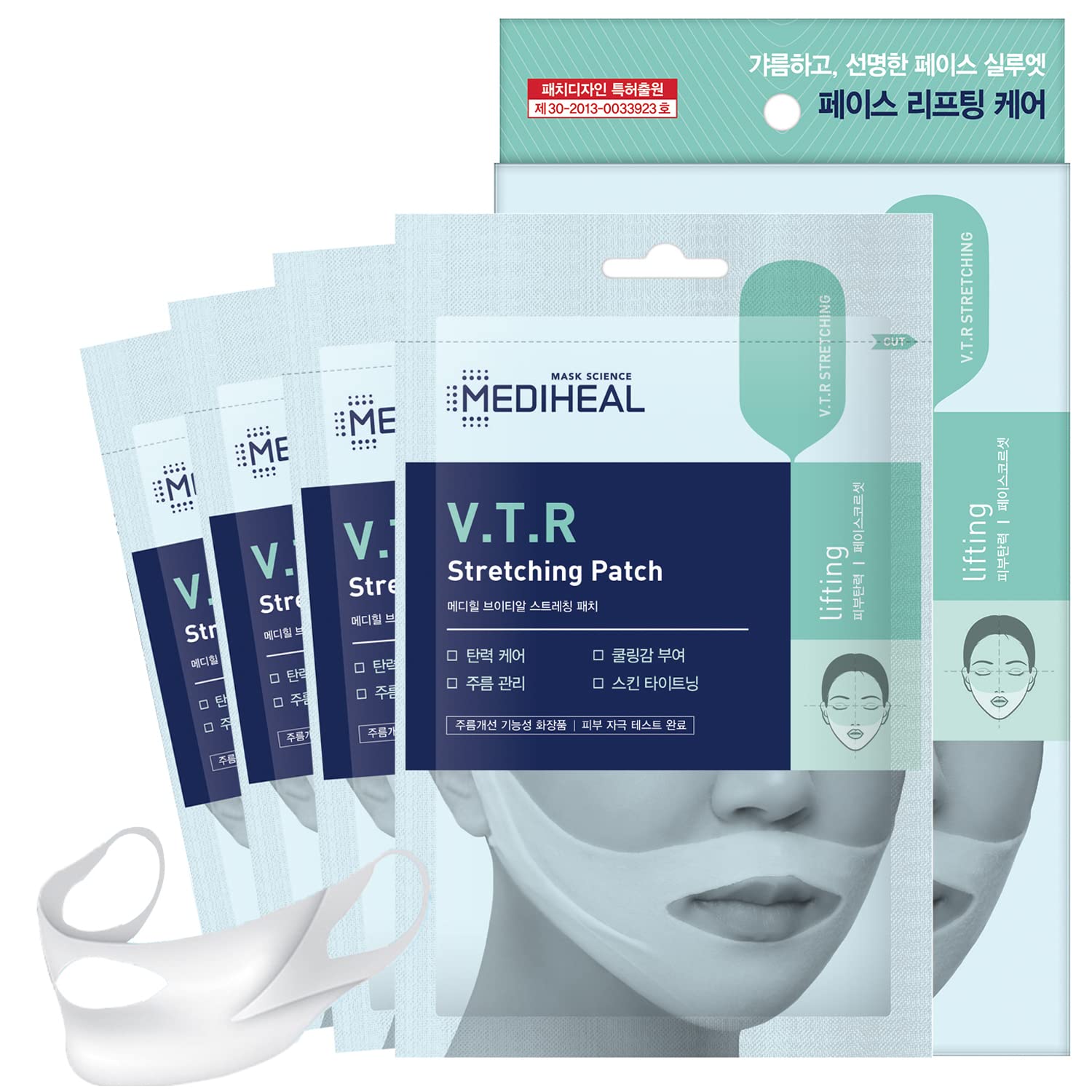 Mediheal V.T.R Stretching Patch 1 Pack (4Pcs) - High Adhesive Tension Intensive Face Lifting And Tightening Band Mask Sheet, Anti-Aging, Prevents Double Chin For Sagging Skin, Firming And Elasticity