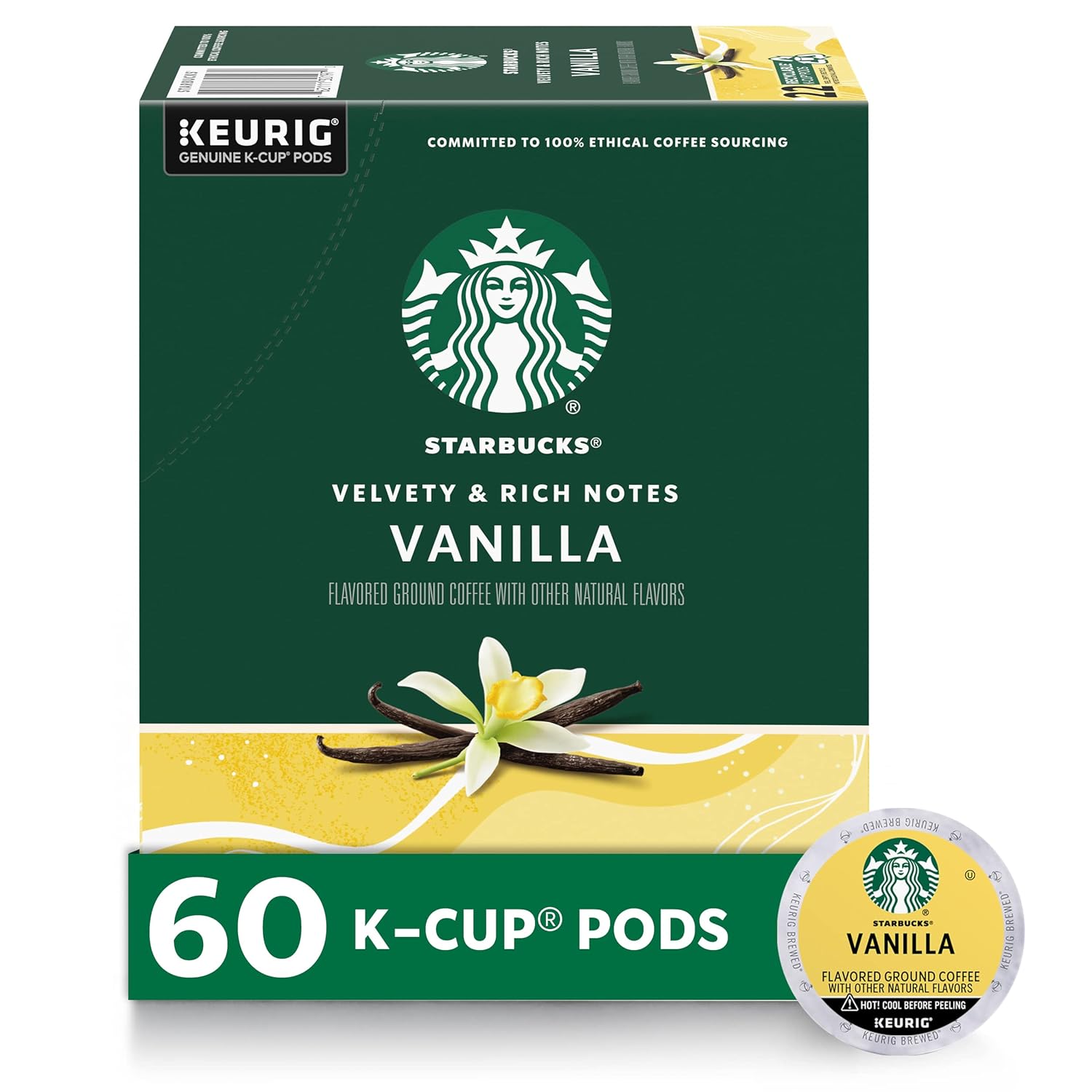 Starbucks K-Cup Coffee Pods, Vanilla Flavored Coffee, Naturally Flavored, 100% Arabica, 6 Boxes (60 Pods Total)