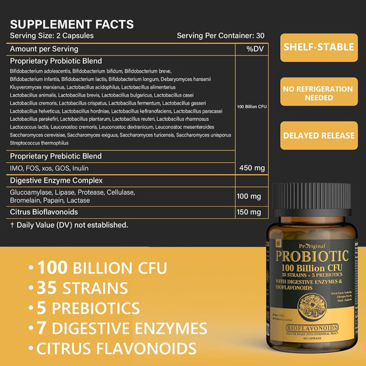 Probiotics With Prebiotics For Men And Women - 35 Strains Organic Probiotic 100 Billion Cfu For Gut & Digestive Health, Vegan Acidophilus Probiotic Supplement, Non-Gmo Raw Probiotic 60 Capsules