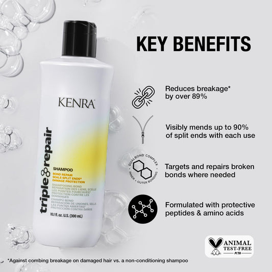 Kenra Triple Repair Shampoo | Targets & Repairs Weak Or Broken Bonds | Split Ends | Damaged Hair | Bond Builder | Sulfate-Free