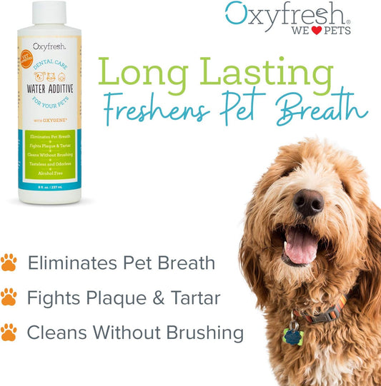 Oxyfresh Premium Pet Dental Care Solution Pet Water Additive: Best Way to Eliminate Bad Dog Breath and Cat Bad Breath - Fights Tartar & Plaque - So Easy, Just Add to Water! Vet Recommended 128 oz