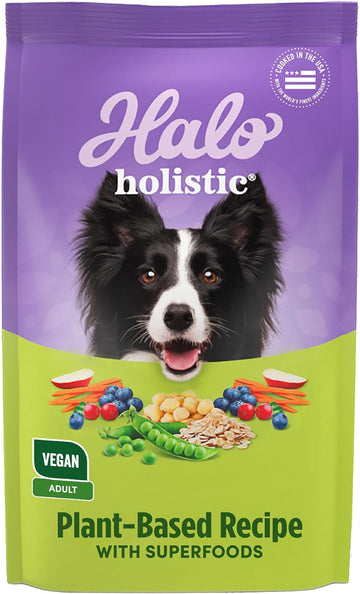 Halo Holistic Plant-Based Recipe With Superfoods, Complete Digestive Health, Vegan Dry Dog Food Bag, Adult Formula, 21-Lb Bag