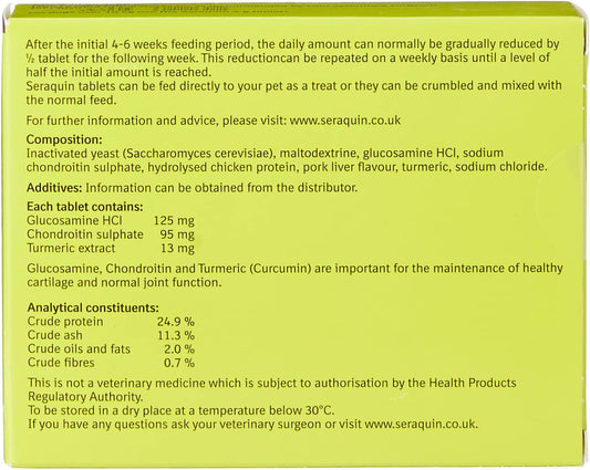 Seraquin Veterinary Joint Supplement With Turmeric For Cats And Small Dogs - 60 X 800 Mg Chewable Tablets