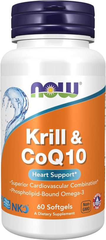NOW Supplements, Krill & CoQ10, Phospholipid-Bound Omega-3, Heart Support*, 60 Softgels