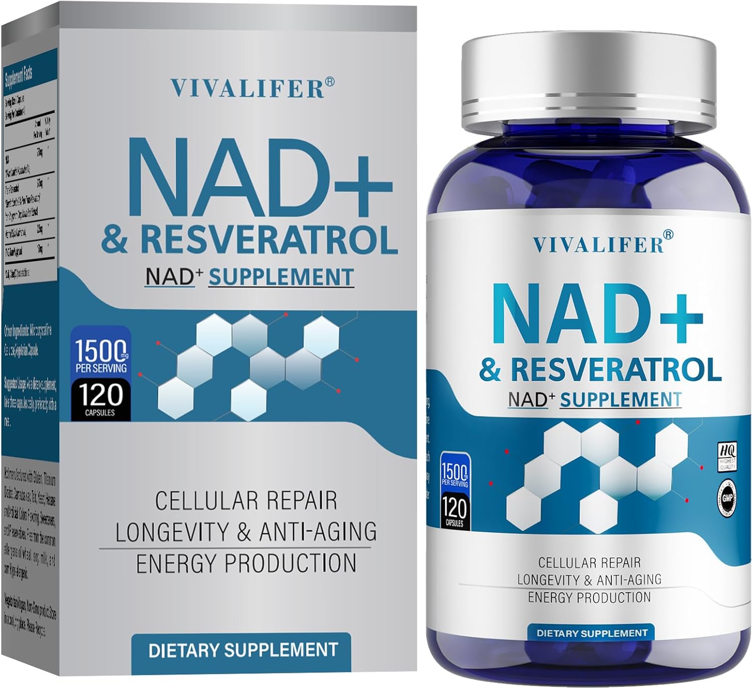 Nad+ Supplement 1500 Mg - 120 Capsules High Purity Nad+ & Resveratrol, Nmn Supplement Alternative For Anti-Aging, Antioxidant Support, Energy & Focus Boost