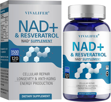 Nad+ Supplement 1500 Mg - 120 Capsules High Purity Nad+ & Resveratrol, Nmn Supplement Alternative For Anti-Aging, Antioxidant Support, Energy & Focus Boost