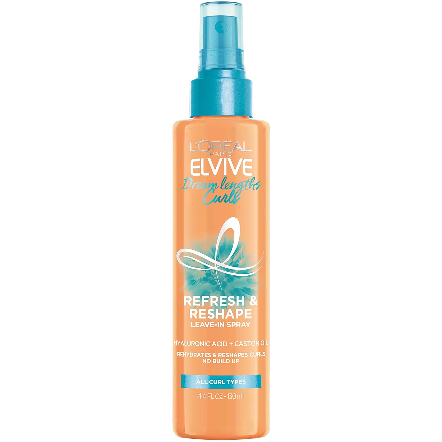 L’Oréal Paris Elvive Dream Lengths Curls Refresh And Reshape Leave-In Spray, Paraben-Free With Hyaluronic Acid And Castor Oil. Best For Wavy Hair To Coily Hair, 4.4 Fl Oz