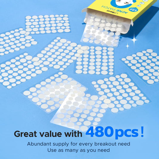 Litbear Pimple Patch Bulk, 480 Patches 3 Size Acne Patches For Face, Hydrocolloid Spot Stickers For Covering Zits, Blemishes, And Breakouts, Suitable For All Skin Types