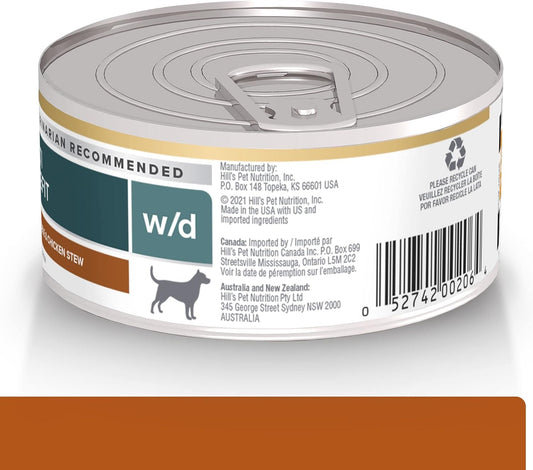 Hill'S Prescription Diet W/D Multi-Benefit Digestive/Weight/Glucose/Urinary Management Vegetable & Chicken Stew Wet Dog Food, Veterinary Diet, 5.5 Oz. Cans, 24-Pack