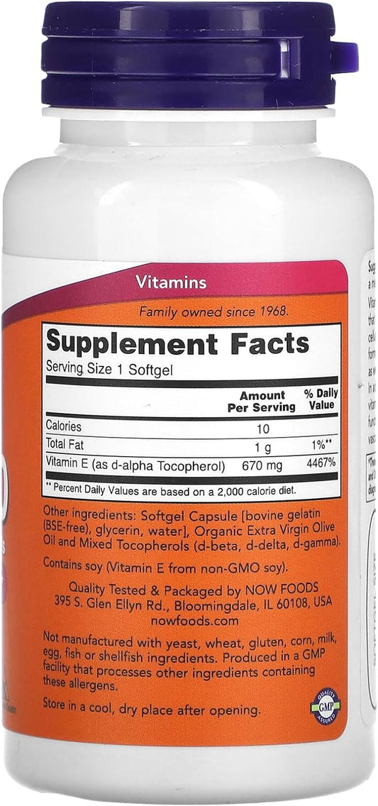 NOW Supplements, Vitamin E-1,000 IU Mixed Tocopherols, Antioxidant Protection*, 50 Softgels : Health & Household
