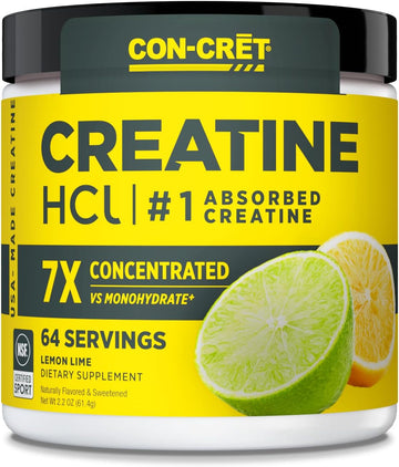 Creatine Hcl Powder | Muscle, Cognitive, Cellular Energy Support | No Bloating Or Cramps | Usa Made & Nsf Certified | Lemon Lime (64 Serving)