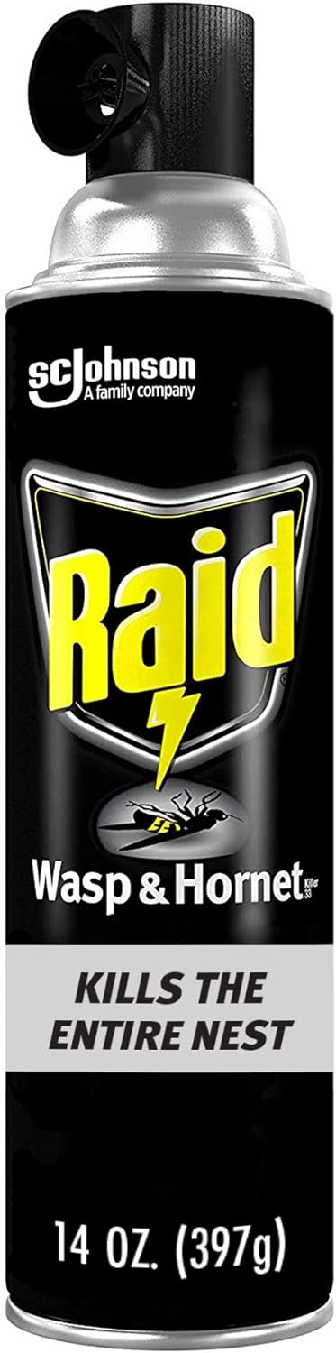 Raid Wasp And Hornet Killer Spray, Kills The Entire Nest, Kills Paper Wasps, Yellow Jackets, Mud Daubers And More, 14 Oz