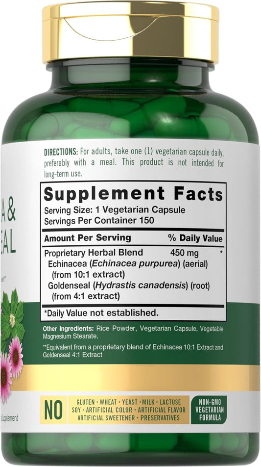 Carlyle Echinacea Goldenseal Capsules | 150 Count | Vegetarian, Non-Gmo, Gluten Free