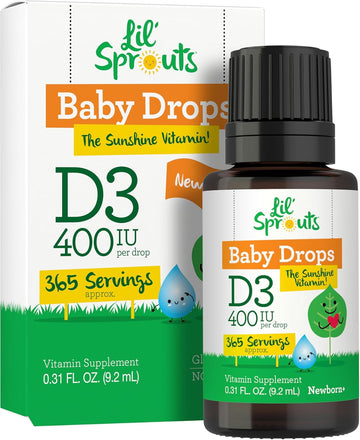 Carlyle Baby Vitamin D3 Liquid Drops | 400 Iu | .31Oz (9.2 Ml) 1 Year Supply (365 Servings) | Vegetarian, Non-Gmo, And Gluten Free By Lil' Sprouts