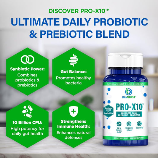 Biotrust Pro-X10 2.0 Probiotic Supplement - Probiotics For Digestive Health With Prebiotics - Immune System Support And Gi Health - Free From Gluten, Soy And Dairy, Non Gmo - 60 Capsules
