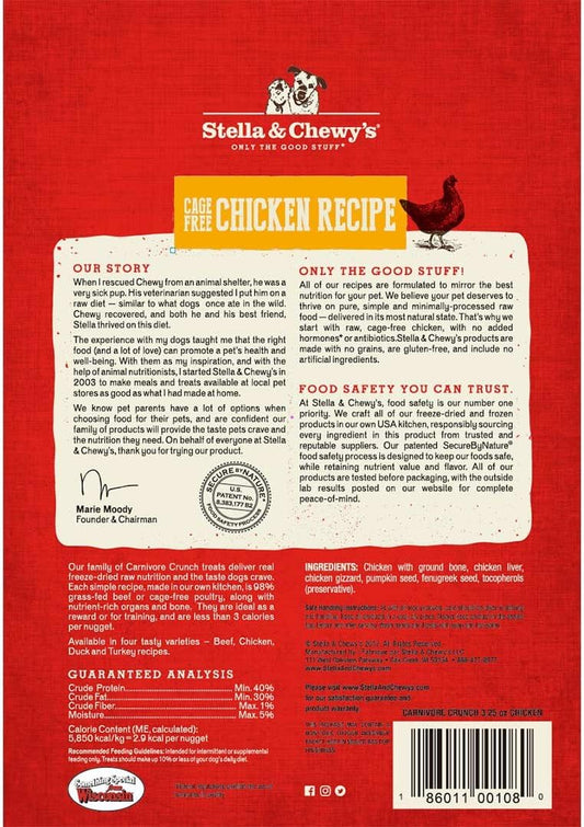 Stella & Chewy'S Freeze-Dried Raw Carnivore Crunch Cage-Free Chicken Recipe Dog Treats – 3.25 Oz. Bag