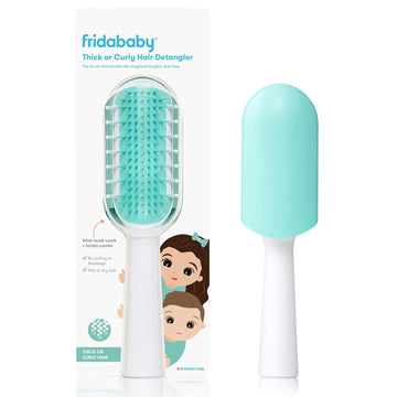 Frida Baby Thick or Curly Hair Detangling Kids Brush by Fridababy, Detangles Knots Without Tears or Breakage, Comb Teeth and Bristle Design, White/Blue,1 Count