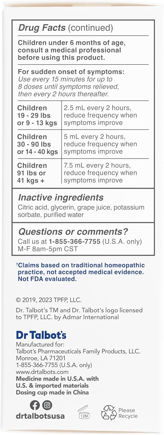 Dr. Talbot'S Mucus + Cold Relief Liquid Medicine, Naturally Inspired, For Children, Includes Dosage Cup, Natural Grape Juice Flavor, 4 Fl Oz : Toys & Games