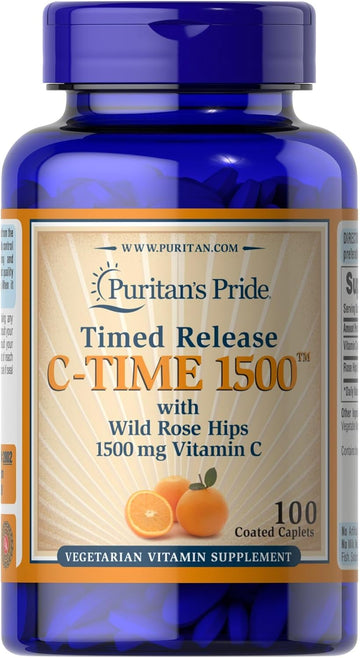 Puritan's Pride Vitamin C1500 mg with Rose Hips Timed Release 100 Caplets (2802)