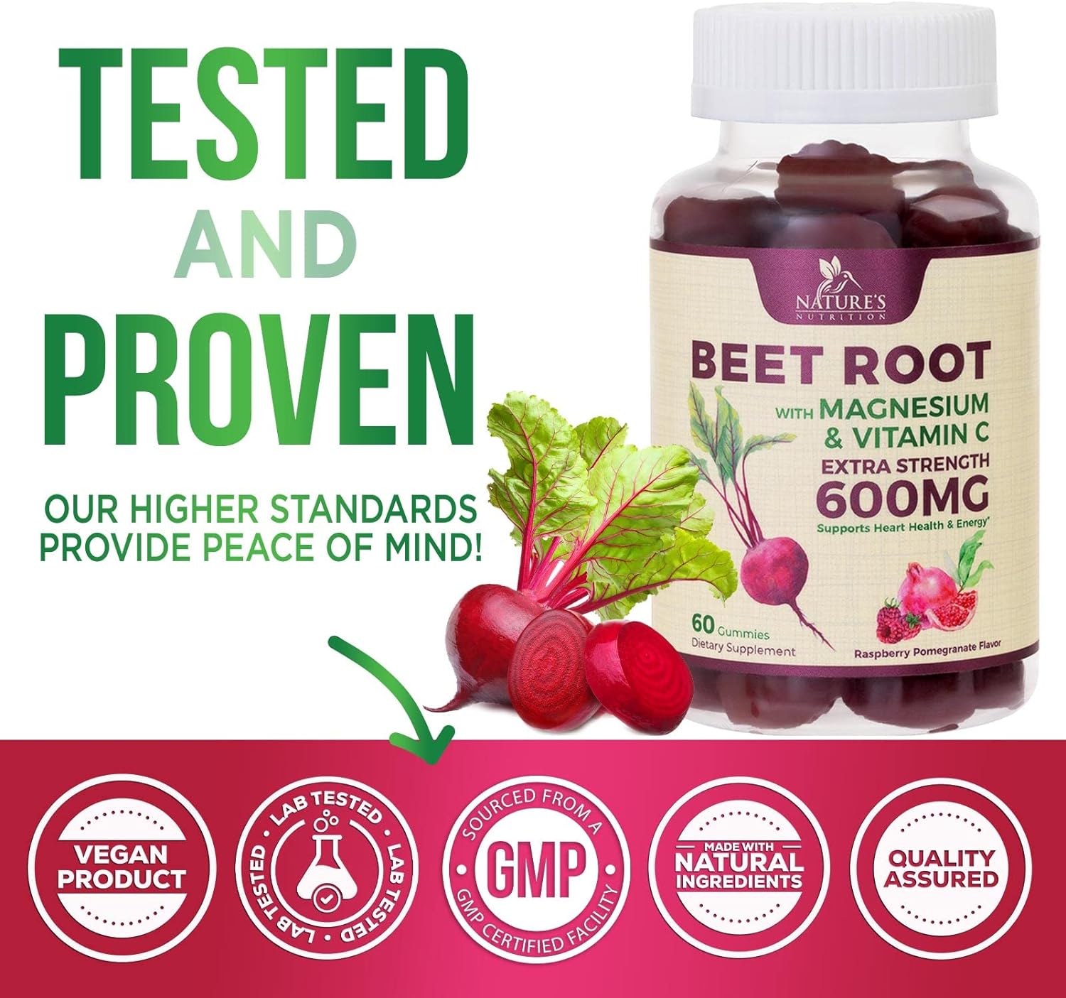 Beet Chews Gummies with Beetroot - Energy & Heart Health Support, Natu