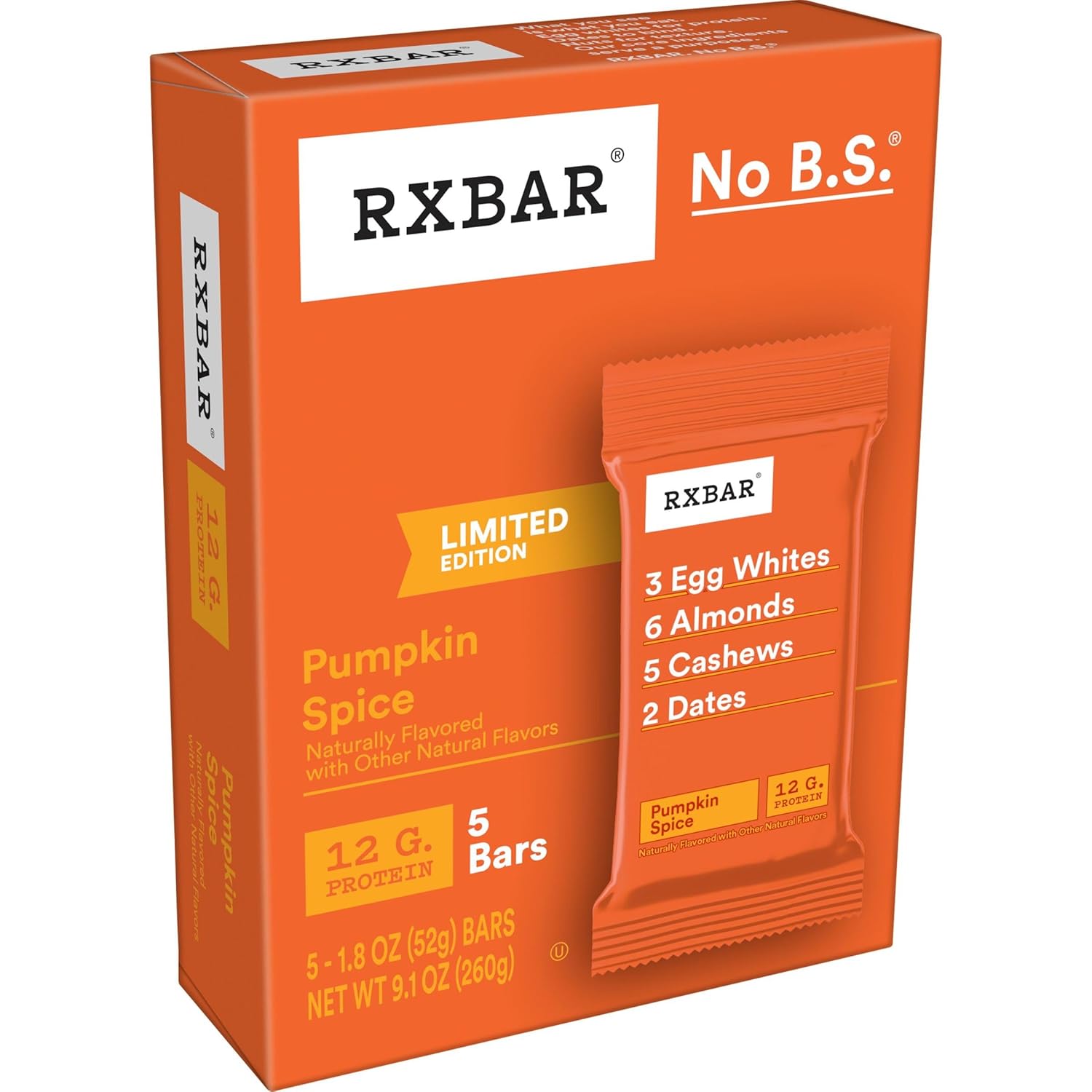 Rxbar Protein Bars, Protein Snack, Snack Bars, Pumpkin Spice, 9.1Oz Box (5 Bars)