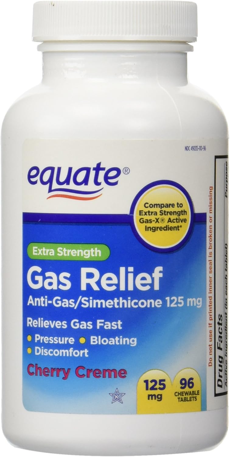 Extra Strength Gas Relief, Simethicone 125Mg, 96 Chewable Tablets, Cherry Creme Flavor By Equate, Compare To Extra Strength Gas-X