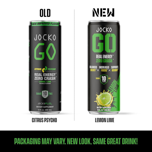 Jocko Go Energy Drink - Keto, Vitamin B12, Vitamin B6, Electrolytes, L Theanine, Magnesium- All Natural Energy Boost, Sugar Free Nootropic Monk Fruit Blend - 12 Pack (Lemon Lime)