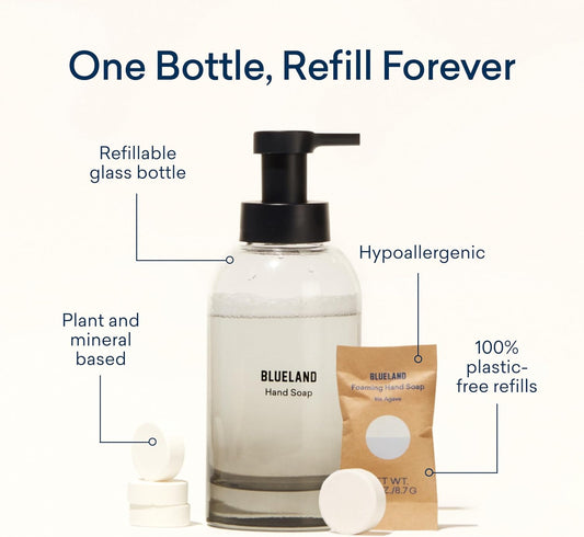 Blueland Hand Soap Starter Set Slate, 1 Refillable Glass Foaming Hand Soap Dispenser With 4 Refill Tablets, Variety Scents, 4 X 9 Fl Oz