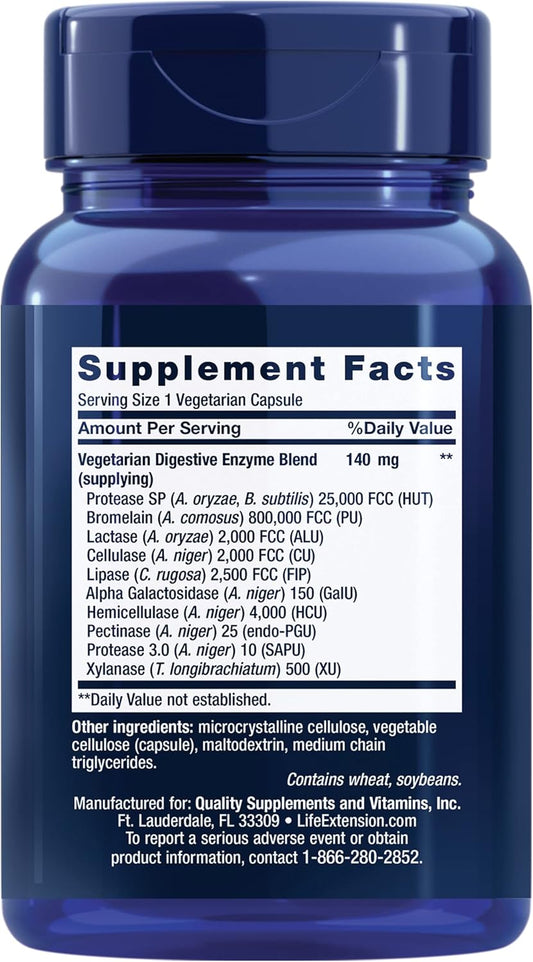 Life Extension Enhanced Super Digestive Enzymes, Supports Digestion, Comfort, Digesting Plant-Based Foods, Non-Gmo, Vegetarian, 60 Capsules