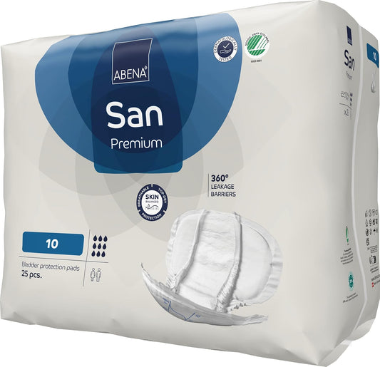 ABENA San Premium Mens & Womens Incontinence Pads, Breathable & Comfortable, Fast Absorption, Discreet & Effective Shaped Incontinence Pads for Men/Women - Premium 10, 2800ml Absorbency, 25PK