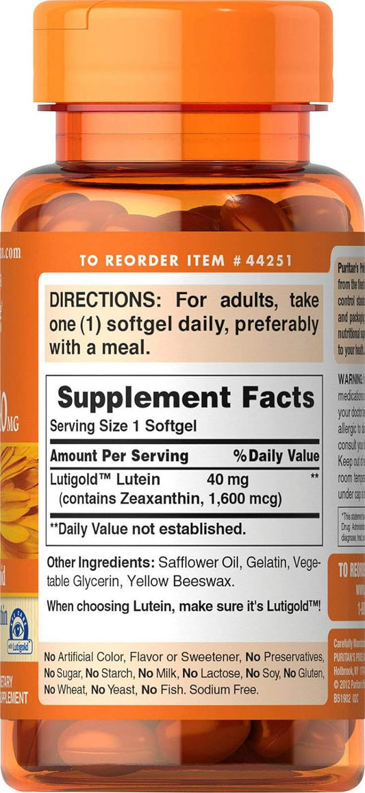Puritan'S Pride Lutein 40 Mg With Zeaxanthin, Helps Support Eye Health*, Whole Bean, 60 Ct