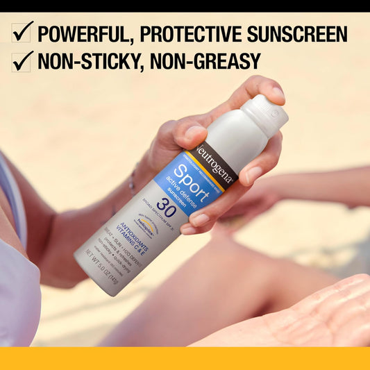 Neutrogena Sport Active Defense SPF 30 Sunscreen Spray, Sweat & Water Resistant Spray Sunscreen with Broad Spectrum UVA/UVB Sun Protection for Sunburn Prevention, Oxybenzone-Free, 5.0 oz