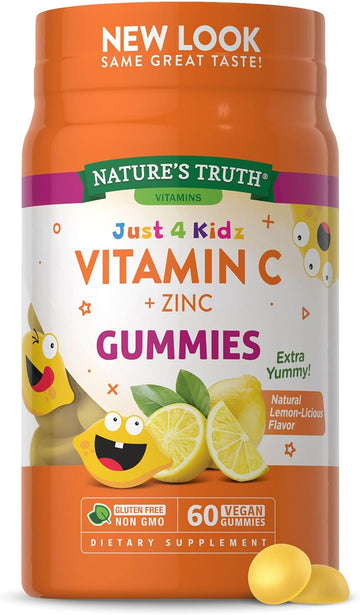 Vitamin C Gummies for Kids | with Zinc | 60 Count | Vegetarian, Non-GMO & Gluten Free | by Natures Truth
