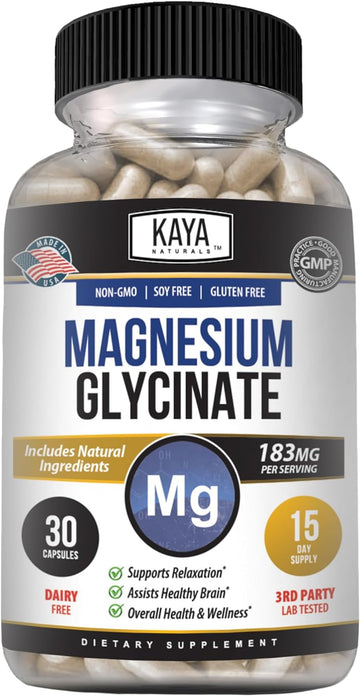 Magnesium Glycinate 183Mg Per Caps, Chelated For Maximum Absorption, Non-Gmo, No Gluten Dairy & Soy, Supports Muscle, Joint, And Heart Health - 30 Veggie Caps