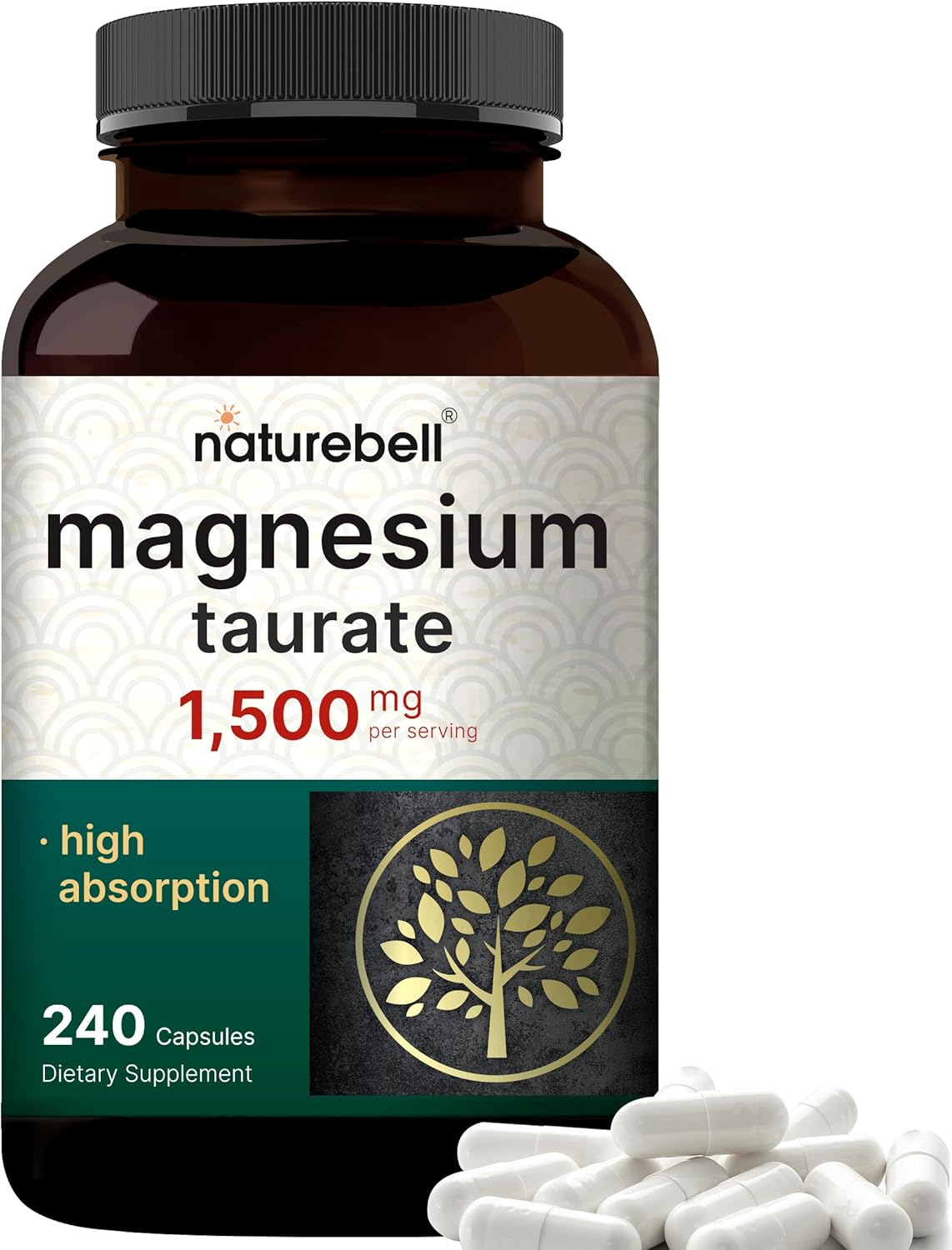 Magnesium Taurate 1,500Mg Per Serving, 240 Capsules | Chelated For High Absorption – Heart & Nervous Mineral Supplement – Non-Gmo, Gluten Free