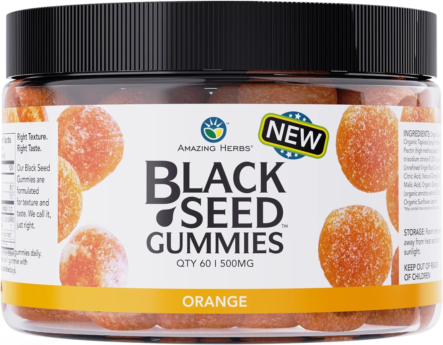 Amazing Herbs Organic Black Seed Oil Gummies - 500mg Per Serving, Cold