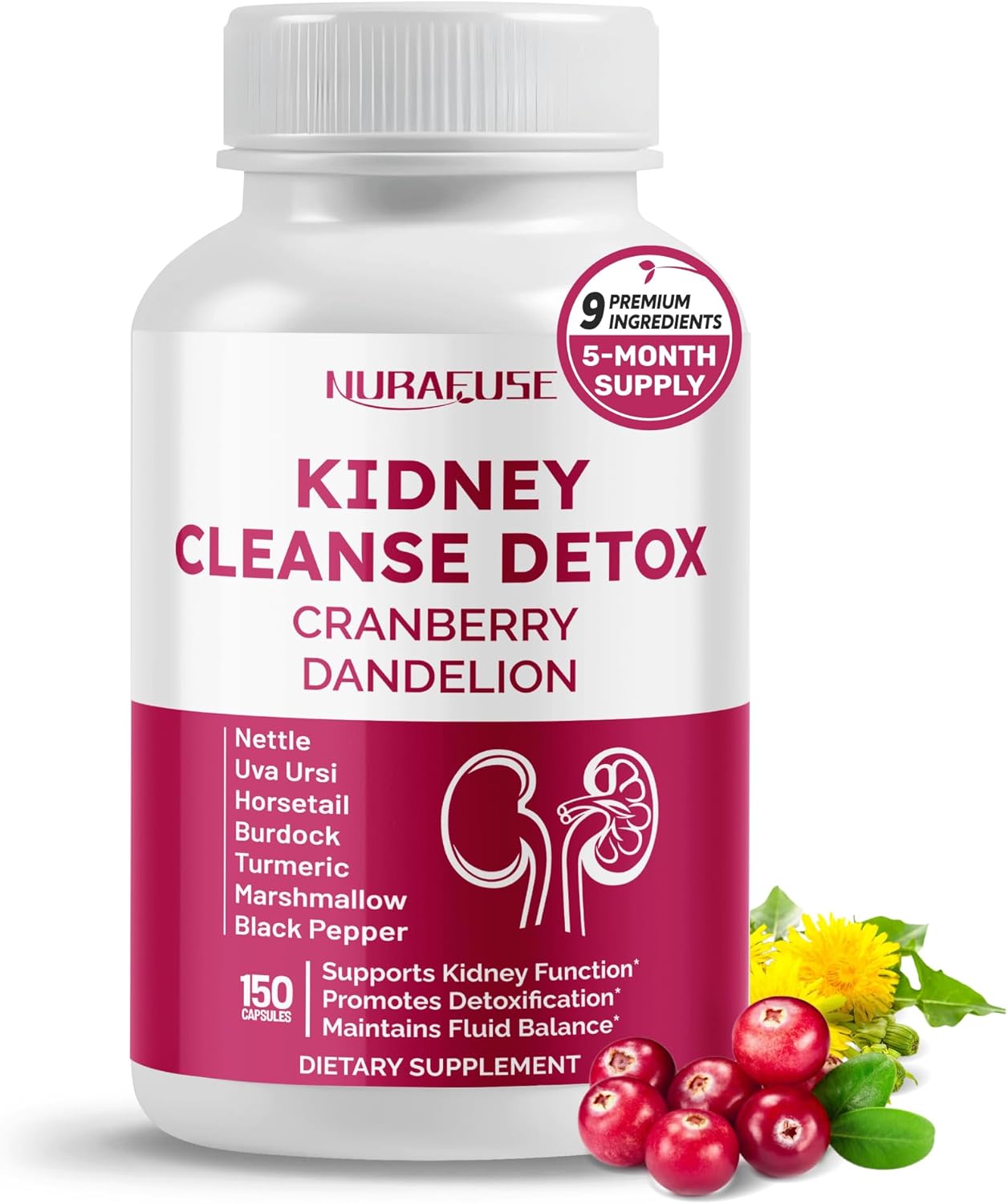 Kidney Cleanse Detox Cranberry Dandelion - Supports Kidney Function, Promotes Detoxification- Made And Tested In The Usa