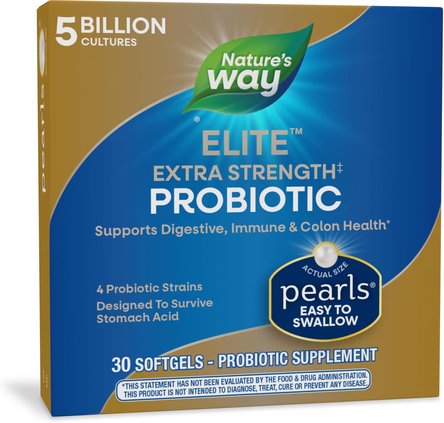 Nature'S Way Elite Extra Strength Probiotic Pearls For Men And Women, Supports Digestive, Immune, Colon Health*, 5 Billion Live Cultures, No Refrigeration Required, 30 Softgels (Packaging May Vary)