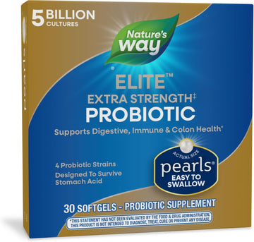 Nature'S Way Elite Extra Strength Probiotic Pearls For Men And Women, Supports Digestive, Immune, Colon Health*, 5 Billion Live Cultures, No Refrigeration Required, 30 Softgels (Packaging May Vary)