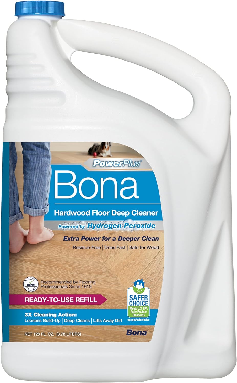 Bona PowerPlus Hardwood Floor Deep Cleaner Refill - 128 fl oz - Refill for Bona Spray Mops and Spray Bottles - Residue-Free Floor Cleaning Solution for Wood Floors