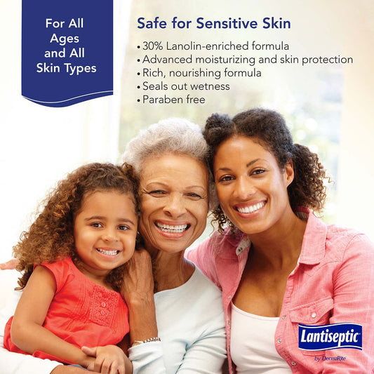 Lantiseptic Moisturizing Daily Care Skin Protectant - 30% Lanolin Enriched Skin Protectant Barrier Cream for Incontinence ? Paraben Free, 1 Jar, 14 oz