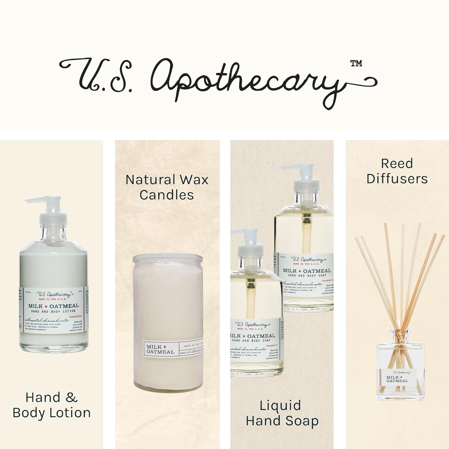 U.S. Apothecary Milk & Oatmeal Hand And Body Lotion, With Oatmeal Extract & Milk Proteins, Shea Butter Lotion For Men & Women, Relieves Dry Skin & Cracked Hands,12 Fl Oz : Beauty & Personal Care