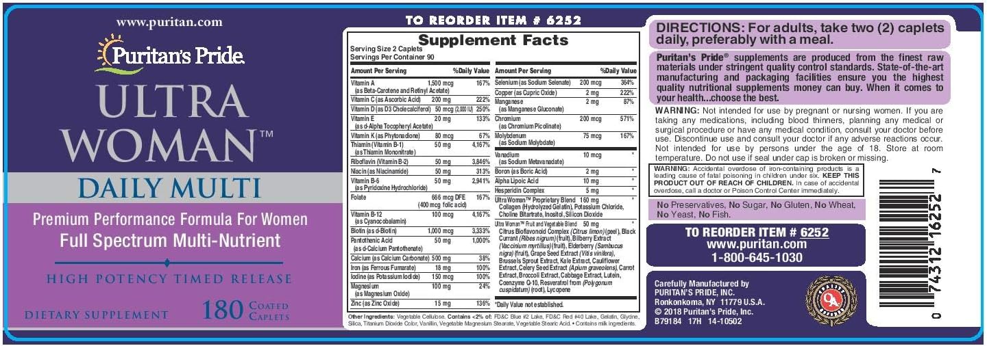 Puritan's Pride Ultra Women Daily Multi Timed Release, 180 Count : Health & Household