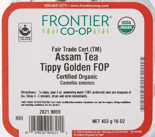 Frontier Co-Op Organic Tippy Golden Flowery Orange Pekoe Grade Tea, 1-Pound Bulk, Fair-Trade Black Assam Tea, Non Gmo