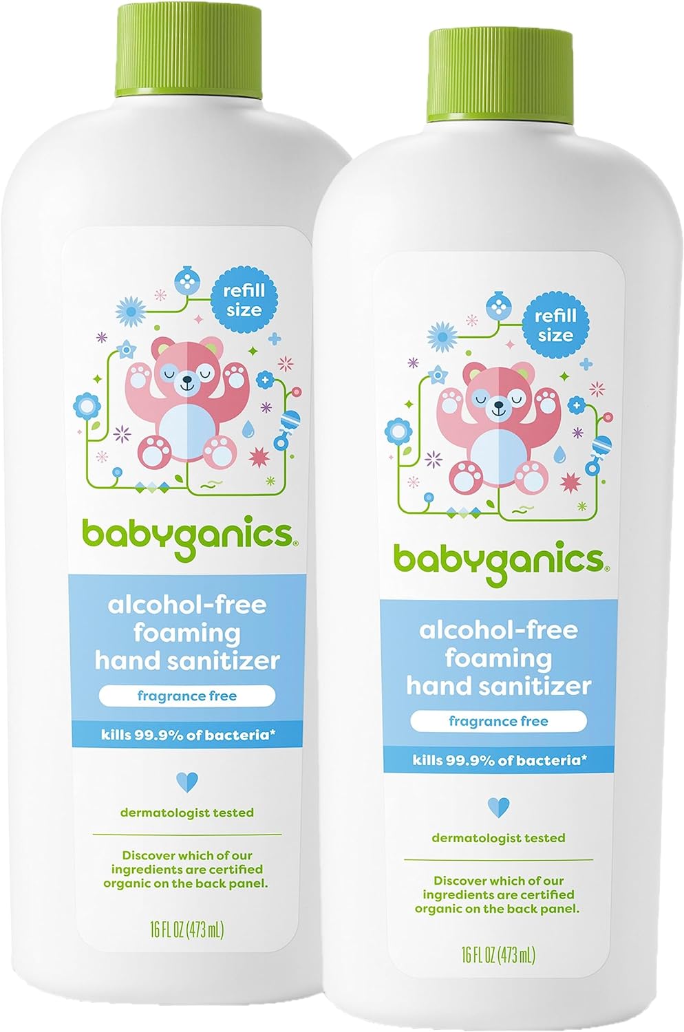 Babyganics Foaming Hand Sanitizer Refill, Alcohol Free, Fragrance Free, Kills 99.9% Of Common Bacteria, Moisturizing, 16 Fl Oz (Pack Of 2)