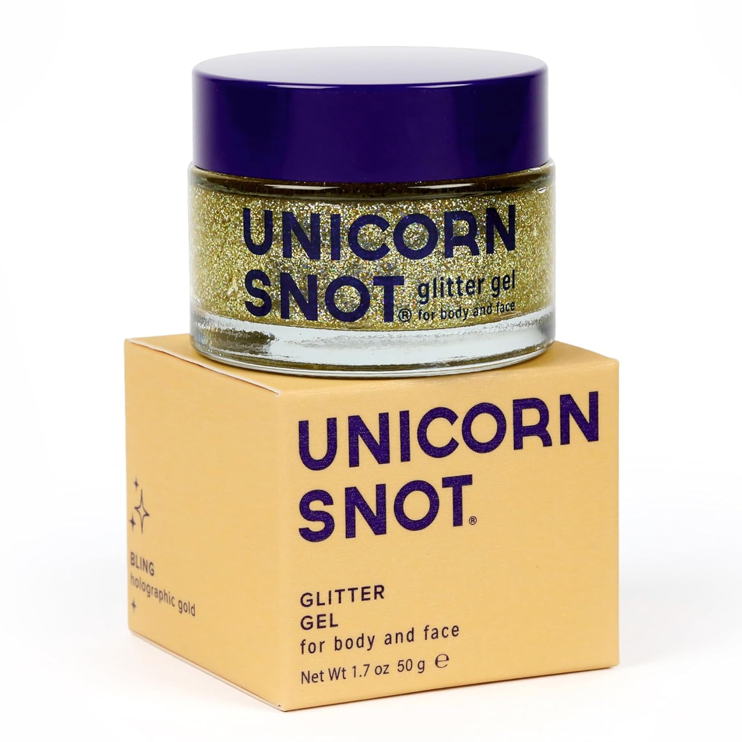 Unicorn Snot Face & Body Glitter - Cosmetic-Grade Holographic Glitter Gel - Makeup For Festivals, Raves, Anime Cosplay - Safe For Face, Easy Application & Removal, 1.7Oz Gold (Bling)